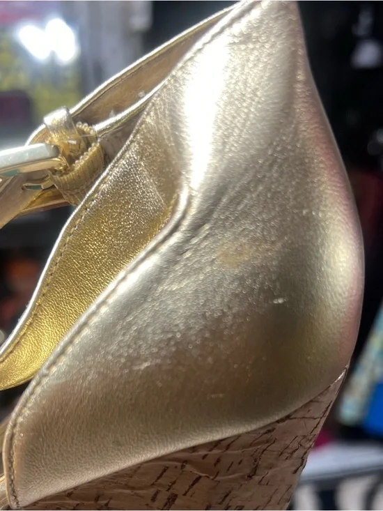 WOMEN MK Michael Kors Arianna Metallic Gold Cork Wedge with Ankle Strap,Size 7.5 - Picture 10 of 12